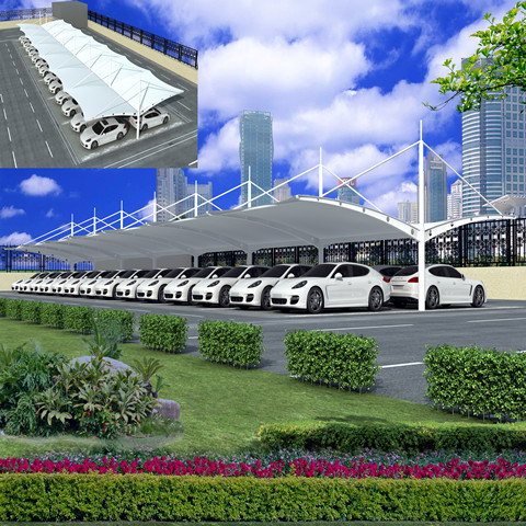 TC022 膜結(jié)構(gòu)停車棚 雙挑斜拉型